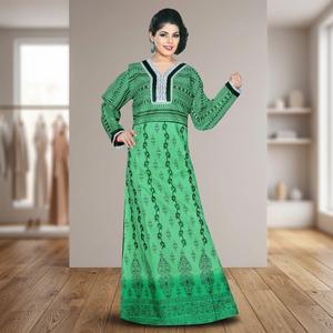 Turquoise Cotton Maxi <b>Kaftan</b> for Women Moroccan Style Free <b>Size</b> Bikini Cover Up Breathable Sleepwear Traditional Muslim Dress - Product Image 3