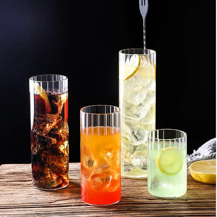 230ml 360ml 455ml 560ml Decoração Fina Alta Alta Vertical Highball Vidro Cocktail Vidraria Conjunto para Bar