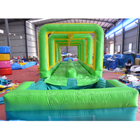 Toboggan aquatique gonflable vert de 36 pieds à double voie avec piscine à jets d'eau, toboggan aquatique extra long pour enfants, fête d'été