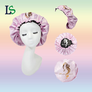 Lingsheng Logo personalizzato Private Label bellezza dei capelli delle donne Extra Large cuffia di raso con Logo coulisse per cuffia - Product Image 1