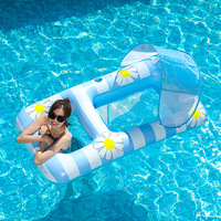 Stock transfrontalier prêt à l'emploi : Chaise longue gonflable en PVC pour adulte, double usage, avec pare-soleil et motif marguerite, épaissie, pour la natation
