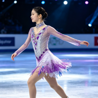 Costume de patinage artistique à franges dégradé violet et blanc, col montant, dos ouvert, strass, manches longues, pour adultes et enfants, compétition de danse sur glace