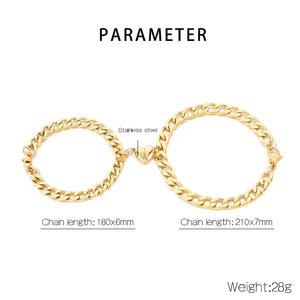 Bracelet en acier inoxydable 304 plaqué or 18 carats, style minimaliste tendance, pendentif en forme de cœur, design pour couple, bijoux électro-plaqués sous vide - Product Image 2