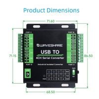 Adaptador de Puerto Serie USB 4 en 1 Waveshare FT4232HL, Convertidor TTL RS485 RS422 RS232, Aislamiento, Protección Antiestática y Contra Sobretensiones