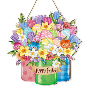 Spring Floral Wooden Hanging Tag Easter Decoration Home Door Welcome Sign Reusable Flower Shape Decor - Product Image 5