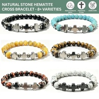 Bracelet extensible en pierre naturelle hématite croix 8mm, œil de tigre, turquoise, lave – Guérison, cadeau religieux, vente en gros OEM