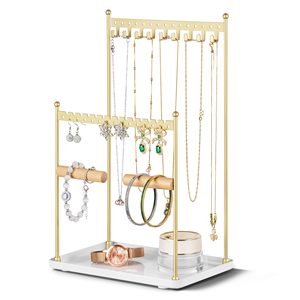 Solid Wood Base Wrought Iron Jewelry Rack Metal Earrings Hanging <b>Necklace</b> Rack Counter Jewelry Display Rack - Product Image 1