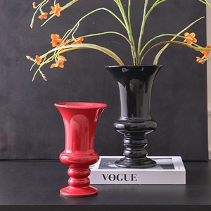 Vase de table en céramique <span class=keywords><strong>sur</strong></span> pieds hauts style Art Déco, esthétique rétro, pour salon, bureau, pot de fleurs hydroponique, ambiance de Noël - Product Image 2