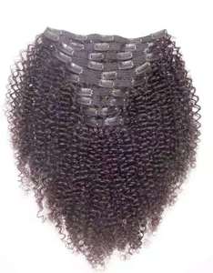 Raw virgen indio <span class=keywords><strong>Afro</strong></span> 3A <span class=keywords><strong>3B</strong></span> 3C 4A 4B 4C rizado recto cutícula alineada virgen humano Clip en extensiones de cabello - Product Image 2