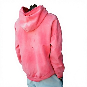 เสื้อสเวตเชิ้ตซิปผู้ชายทรงโอเวอร์ไซส์ สีชมพูล้วน ผ้าฟลีซ สไตล์ลำลอง สตรีทแวร์ ทรงปกติ ผ้าฝ้าย 100% สไตล์ฮิปฮอป - Product Image 3