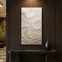 Tableau mural moderne en toile texturée, peinture 3D vague beige encadrée, décoration rectangulaire à suspendre pour hôtels et restaurants