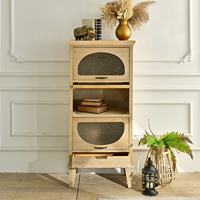 Meuble de rangement INNOVA pour salon, style farmhouse, en bois naturel, avec tiroirs, 3 étagères et porte vitrée, pour salle à manger ou entrée