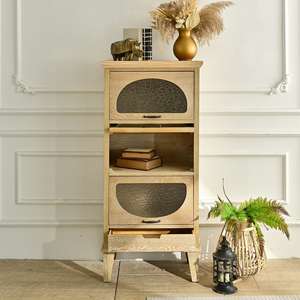 INNOVA Home Living Room Farmhouse Natural Wooden Antique Accent Storage Drawer <b>Cabinet</b> with Glass Door for Hotel Entry - Product Image 2