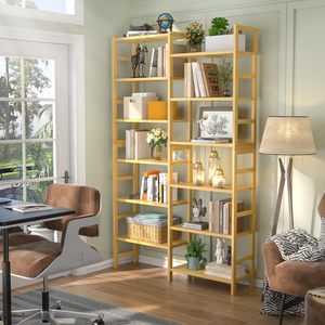 JQ Freestanding Kệ Sách 6-Tier Lớn Mở Tủ Sách Đôi Rộng Tre Kệ Sách Cho Nhà Văn Phòng - Product Image 2