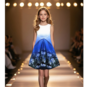 Vestido de gala con estampado floral artístico para niñas más pequeñas - Product Image 1
