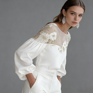 <span class=keywords><strong>Blusa</strong></span> de <span class=keywords><strong>Encaje</strong></span> con Estampado Floral para Mujer, Venta al por Mayor, Personalizada, de Satén y Seda, <span class=keywords><strong>Manga</strong></span> <span class=keywords><strong>Larga</strong></span>, Talla Grande, Informal de Oficina, Elegante, de Verano - Product Image 3
