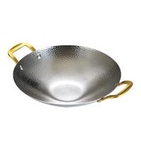 Petit chaudron de bar doré à double poignée Pot de fruits de mer en métal en acier inoxydable commercial Pot chaud de chaudière sèche coréenne pour poêle à alcool