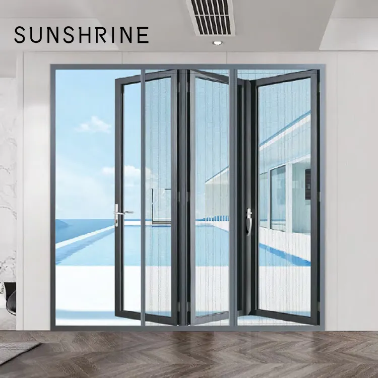 75 Series Aluminum Glass Folding Door High Strength Bifold Door Commercial Storefront Bi Folding Door