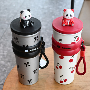 Panda Plush <b>Thermos</b> Cup 304 Stainless Steel Large Capacity With Strap Travel Insulated Water <b>Bottle</b> - Product Image 4
