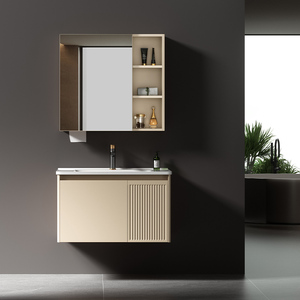 Mueble de Baño Flotante Empotrado Color Café Crema con Gabinete Inteligente LED |   Modernización de Baños Pequeños para Hospitales y Comedores - Product Image 2