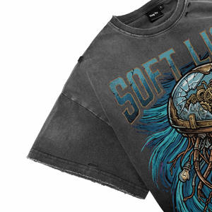 T-shirts pour hommes vintage délavés à l'acide, manches courtes, effet vieilli, qualité supérieure, impression personnalisée sur le panneau avant en coton, col rond, streetwear - Product Image 5