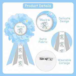 Kit de ceinture de maternité et de baby shower motif éléphant bleu et gris, ceinture ventrale pour baby shower fleuri et épingles de corsage pour future <span class=keywords><strong>maman</strong></span> et future papa - Product Image 5
