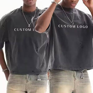 Camiseta personalizada de corte y costura 100% de algodón con estampado gráfico de peso pesado, lavado con ácido de lejía, camiseta Vintage de talla grande para hombre - Product Image 4