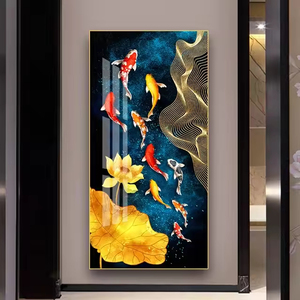 Lienzo de <span class=keywords><strong>pez</strong></span> Koi de lujo, arte de pared, cartel impreso de loto de carpa, pintura de porcelana de cristal, Metal para dormitorio, Hotel, sala de estar, decoración del hogar - Product Image 1