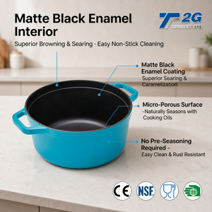 Olla de Hierro Fundido Esmaltada con Revestimiento de Esmalte Negro Antiadherente, Apta para Horno, Gas e Inducción, con Tapa - Product Image 3