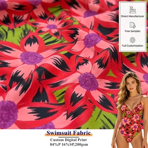 Diseño libre Traje de baño 84% Poliéster 16% Spandex Warp Knit Floral Digital Impreso 200g Swim Bikini Tela para traje de baño - Product Image 1