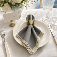 Serviette en tissu à bordure dentelle 45x45cm pour mariage, restaurant, hôtel, fête, décorative, réutilisable, colorée, avec anneau, durable, vente en gros