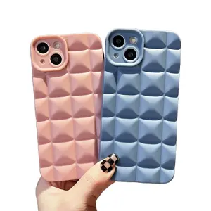 Fashion 3D Grid Matte Phone Case For iPhone 15 14 13 12 11 Pro Max X XR XS Max 7 8 Plus Shockproof Silicone Soft TPU Cases Cover