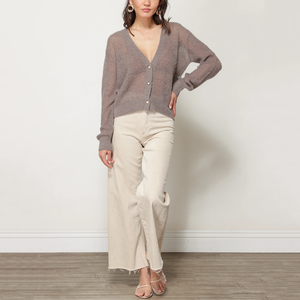 <span class=keywords><strong>Cardigan</strong></span> da donna in maglia trasparente <span class=keywords><strong>grigio</strong></span> con bottoni di perle a maniche lunghe per un elegante stile Casual a strati - Product Image 3