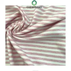 40s 100% Combed Cotton White and Pink Stripe Interlock Knitted Fabric Double Knitted Jersey