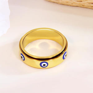 แหวนทองแดงชุบดีไซน์ตาปีศาจสีน้ำเงินแบบหมุนได้ ประดับด้วยหินธรรมชาติ สำหรับทุกเพศทุกวัย ขายส่ง เครื่องประดับแฟชั่น - Product Image 3