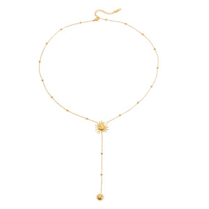 Collar con Colgante de Sol, Chapado en Oro de 18K, Cadena en Y de Acero Inoxidable, Diseño Geométrico, Unisex, para Uso Diario - Product Image 5
