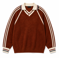 Maßgeschneidertes Streetwear-Kragen-Shirt Einfarbiges Gestricktes Langarm Vintage Retro Top Pullover Fußball-Trikot T-Shirt Herren Poloshirt