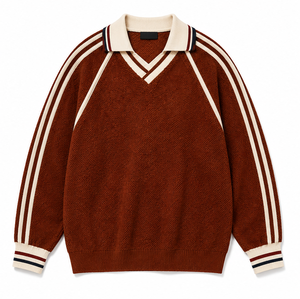 Polo Homme Vintage Rétro à <span class=keywords><strong>Col</strong></span> Personnalisé, Manches Longues, Tricoté, Uni, Style Streetwear, Maillot de Football, T-shirt - Product Image 2