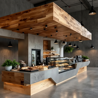 Comptoir de bar en bois et acier inoxydable, idéal pour les boulangeries, les cafés, les restaurants, les zones de réception d'hôtels et les salles d'exposition