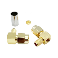 Connecteur SMA-JW-3 50 Ohm SMA mâle à angle droit à sertir, plaqué or, prise coaxiale RF 90 degrés pour câble RG58 RG142 LMR195