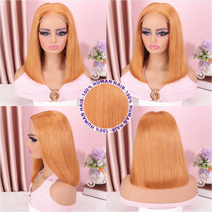 วิกผมแท้แบบไม่ต้องใช้กาว  พร้อมถอนขนและตัดแต่ง<span class=keywords><strong>ทรง</strong></span>แล้ว  ตัวอย่างลูกไม้ HD 5x5  <span class=keywords><strong>ทรง</strong></span>บ๊อบ  ไม่ต้องใช้กาว  สีบลอนด์  ถอนขนและตัดแต่งทรงแล้ว  สีน้ำตาลน้ำผึ้ง  30 # - Product Image 3