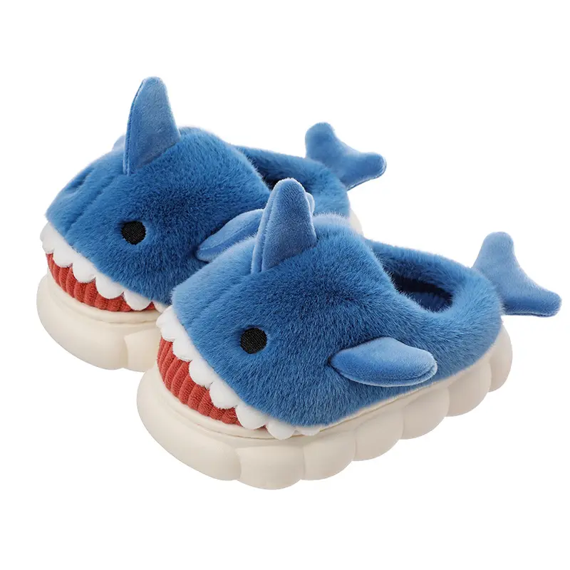 Warm Comfortable Soft Children Cotton Slipper Winter Bedroom Warm Cute Plush Shark Home Slides pillow Slippers For Kids