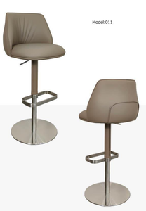 Chaises de bar pivotantes modernes en cuir réglables avec accoudoirs fixes en acier inoxydable et cuir PU, base ronde en métal - Product Image 2