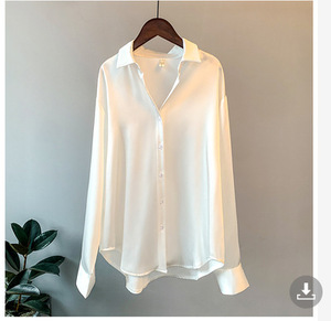 Camicetta da donna con LOGO personalizzato stile retrò in raso tinta unita manica lunga camicia da donna - Product Image 6