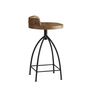 Minimalist Rustic Wooden Bar <b>Stool</b> with Luxury Vintage Design Upholstered Swivel Seat and Metal Legs for Dining - Product Image 3