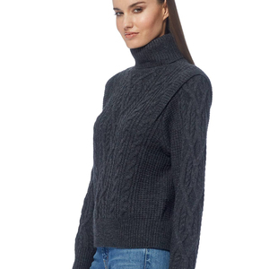 Suéter Feminino Gola Alta Clássico em Tricô Trançado com Acabamento Canelado, Mistura de <span class=keywords><strong>Alpaca</strong></span>, Textura Grossa, Personalizado, Auditado pela BSCI - Product Image 1