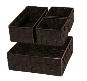 Grosir Pabrik kotak penyimpanan anyam kubus keranjang sampah wadah Tote Organizer pembagi untuk Laci, lemari, rak, lemari, Set dari 4