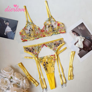 Ensemble de lingerie féminine Dierlove de haute qualité, nouveau, sexy, avec broderie machine, dentelle florale, <span class=keywords><strong>4</strong></span> pièces, certifié OEKOTEX - Product Image 5