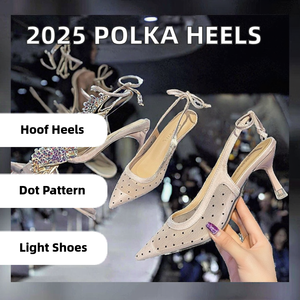Talons à bout ouvert avec décoration à pois, talons à sabot pour femmes, tendance mode été 2025 - Product Image 2