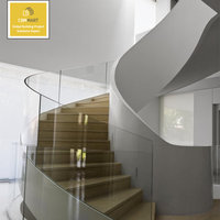 CBMmart, Proveedor de Escaleras de Foshan, Escalera Interior Curva de Acero, Escalera con Peldaños de Madera, Escalera en Espiral con Barandilla de Vidrio para Villas